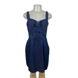 Guess Blue Womens Denim Fit & Flare Lace-Up Front Dress Stretchy Sz 5